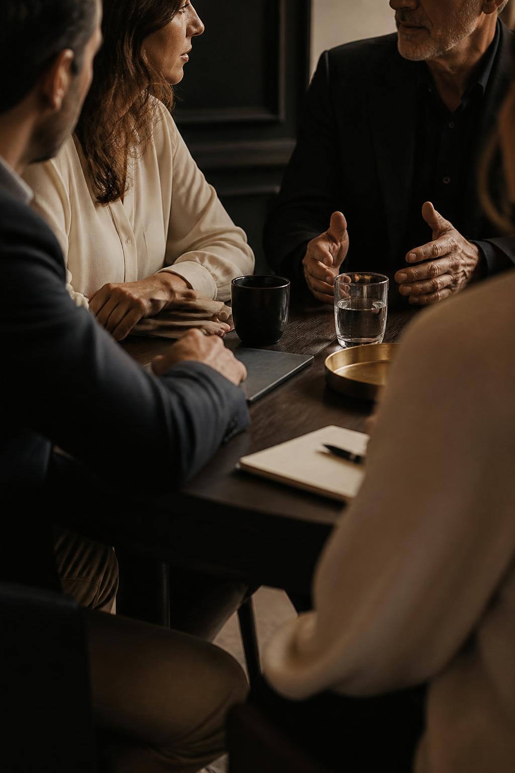 Empresarios conversando alrededor de una mesa